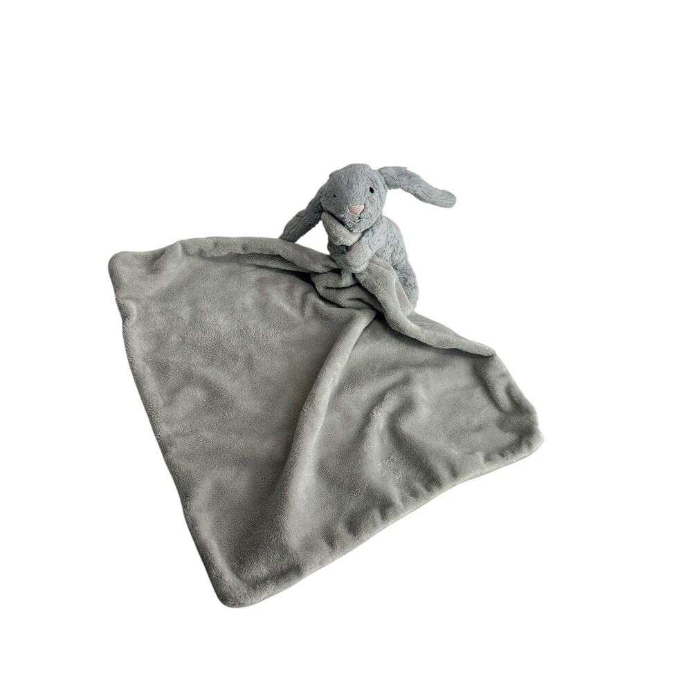 Jellycat Bashful Bunny Lovey Plush Security Baby Blanket Gray 12x12”